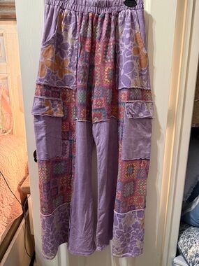 Lavender Patchwork Wide‑Leg Cargo Pants